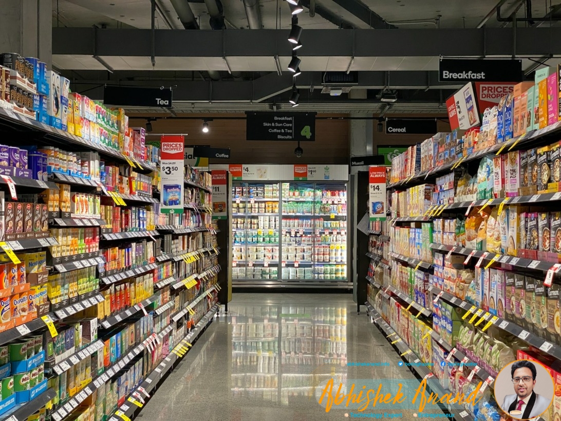 white and red labeled pack on white shelf